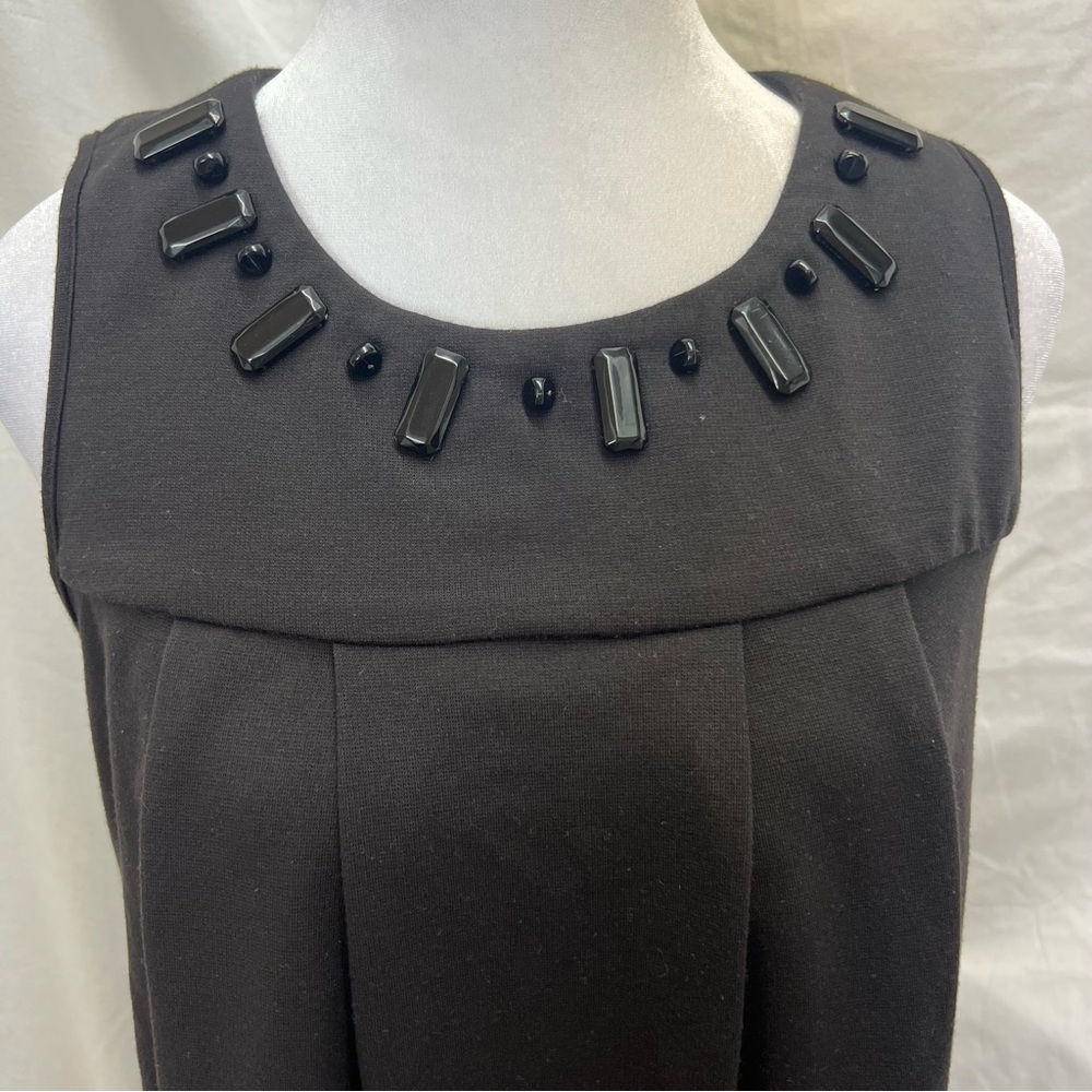 A.P.N.Y. Black sleeveless dress with black gem accents and box pleats. - Picture 2 of 7
